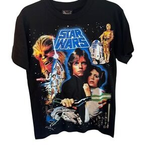 Vintage 80s Dbruze Unisex A Galaxy Of Star Wars Treasures Black T-Shirt Size S